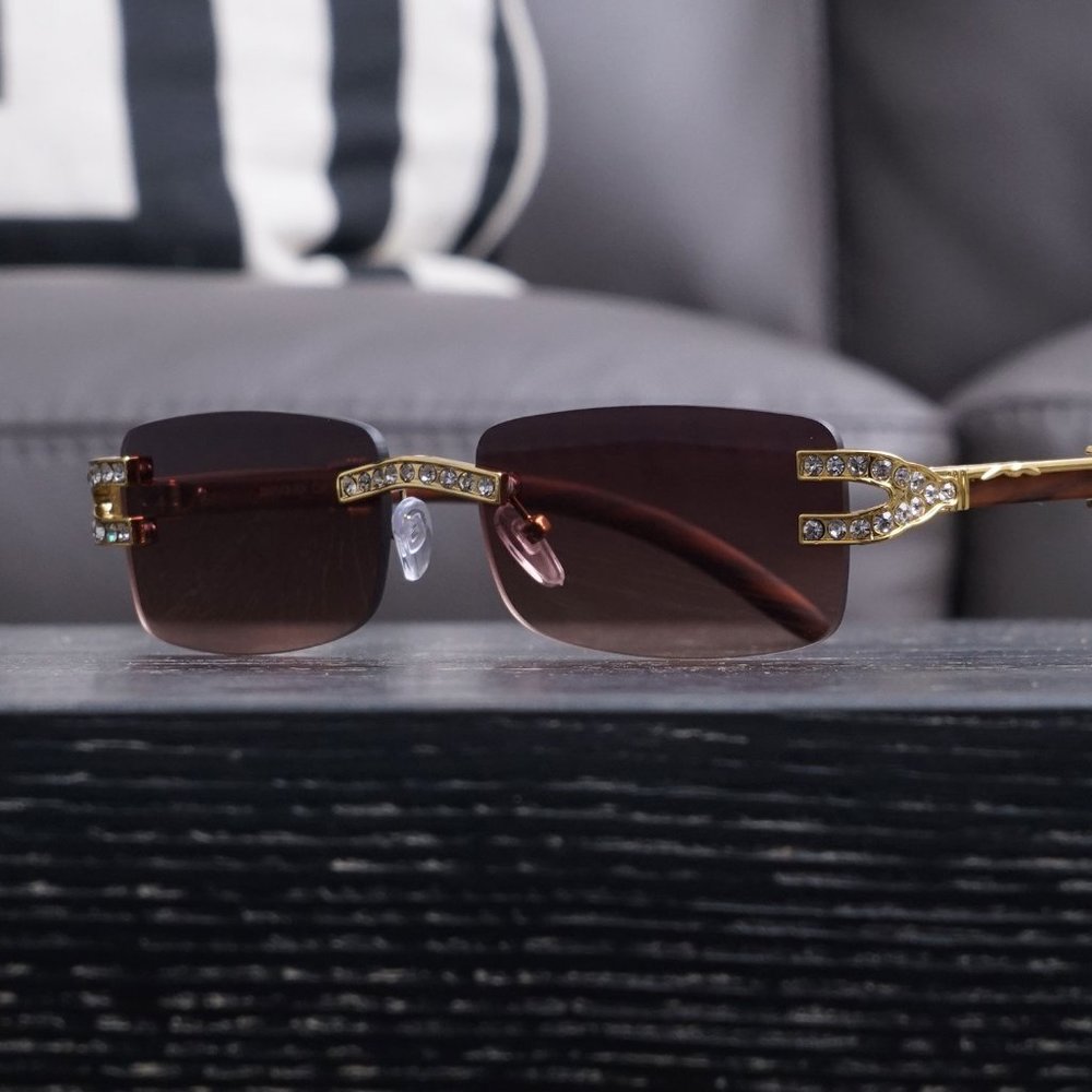 Rhinestone Rimless Rectangle Vintage Sunglasses